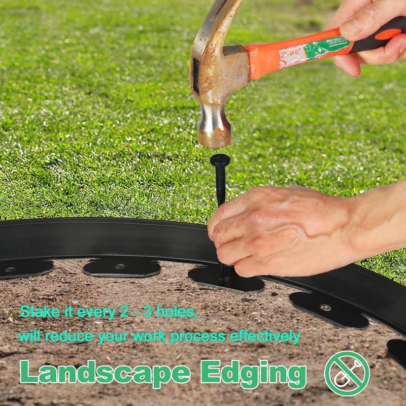 LINSHRY 33 FT Landscape Edging, 4 Inch Tall Garden Edging Border No Dig with 40 Spikes, Flexible Plastic Lawn Edging for Landscaping Flower Bed Yard - Image 2
